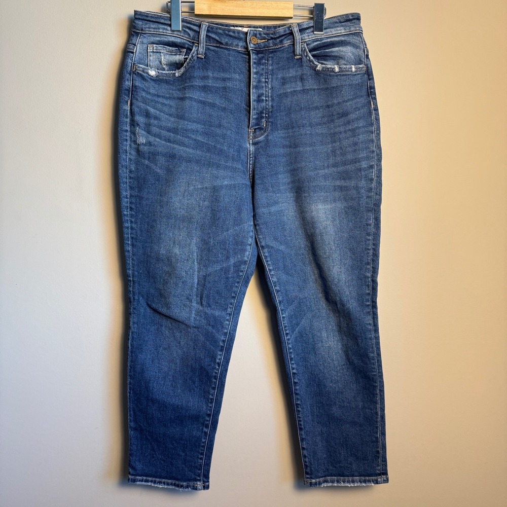 Flying Monkey‎ Womens Jeans Button Fly Distressed Cropped Denim Blue Sz 31 Ankle